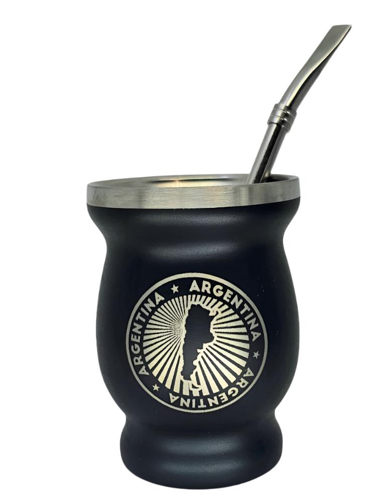Mate de acero inoxidable azul de 8 oz (240 ml) con bombilla Argentina Sun Design
