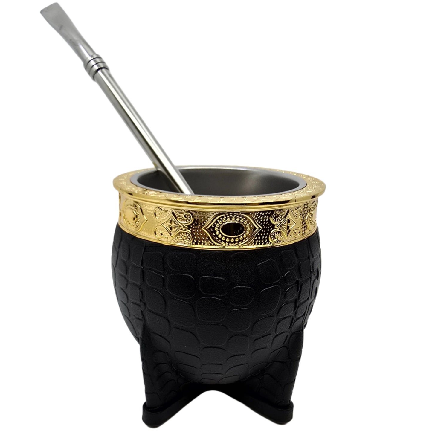 Black PVC Wrapped Stainless Steel Mate 7 oz (200ml) with Bombilla