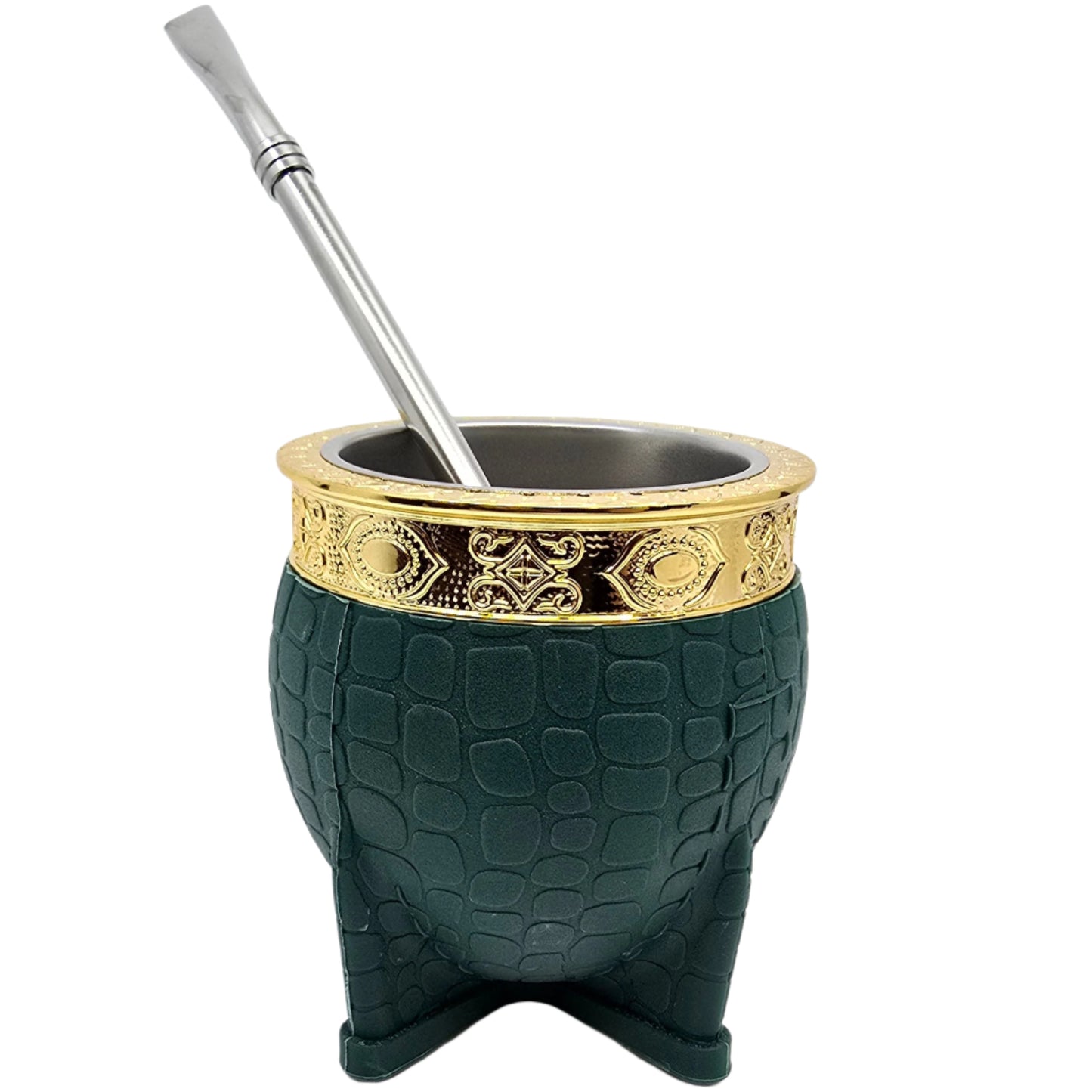 Green PVC Wrapped Stainless Steel Mate 7 oz (200ml) with Bombilla