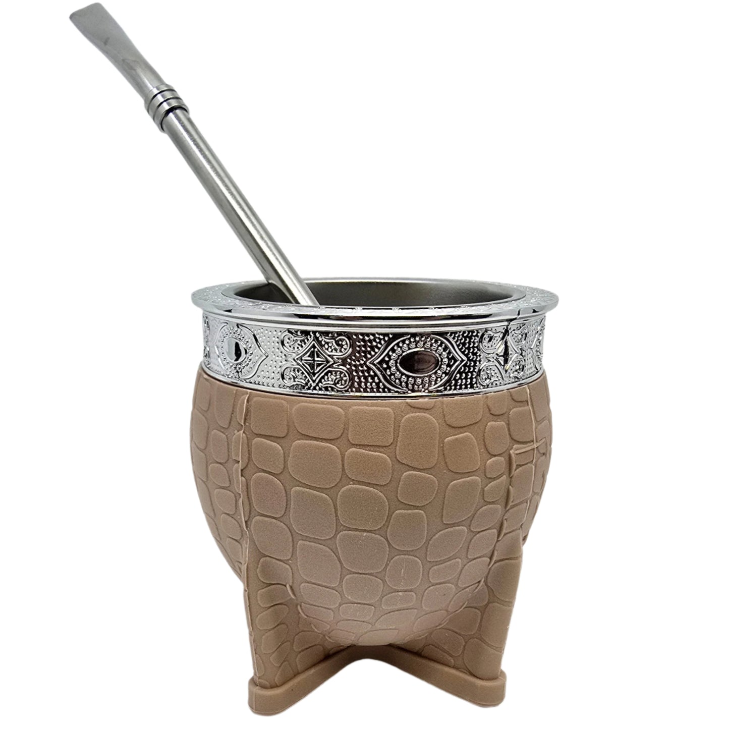 Tan PVC Wrapped Stainless Steel Mate 7 oz (200ml) with Bombilla