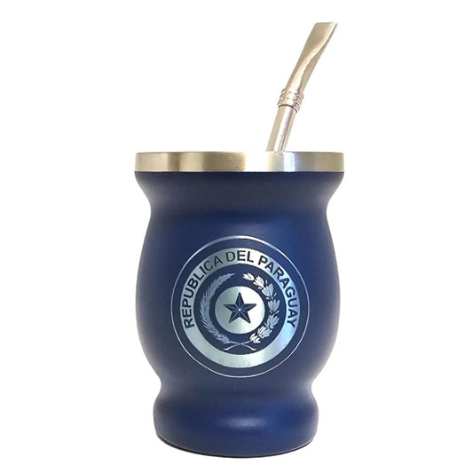 Republica Del Paraguay Blue Stainless Steel Mate 8 oz (240 ml) with Bombilla