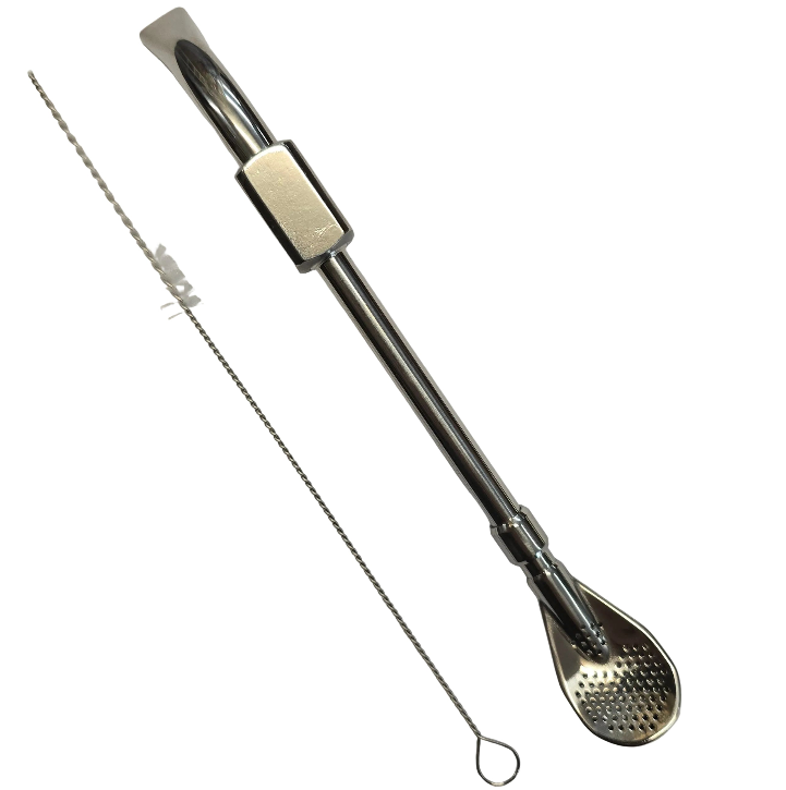 Heavy Stainless Steel Spoon Bombilla 7.5 in (19 cm) with brush