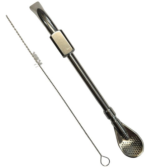 Heavy Stainless Steel Spoon Bombilla 7.5 in (19 cm) with brush