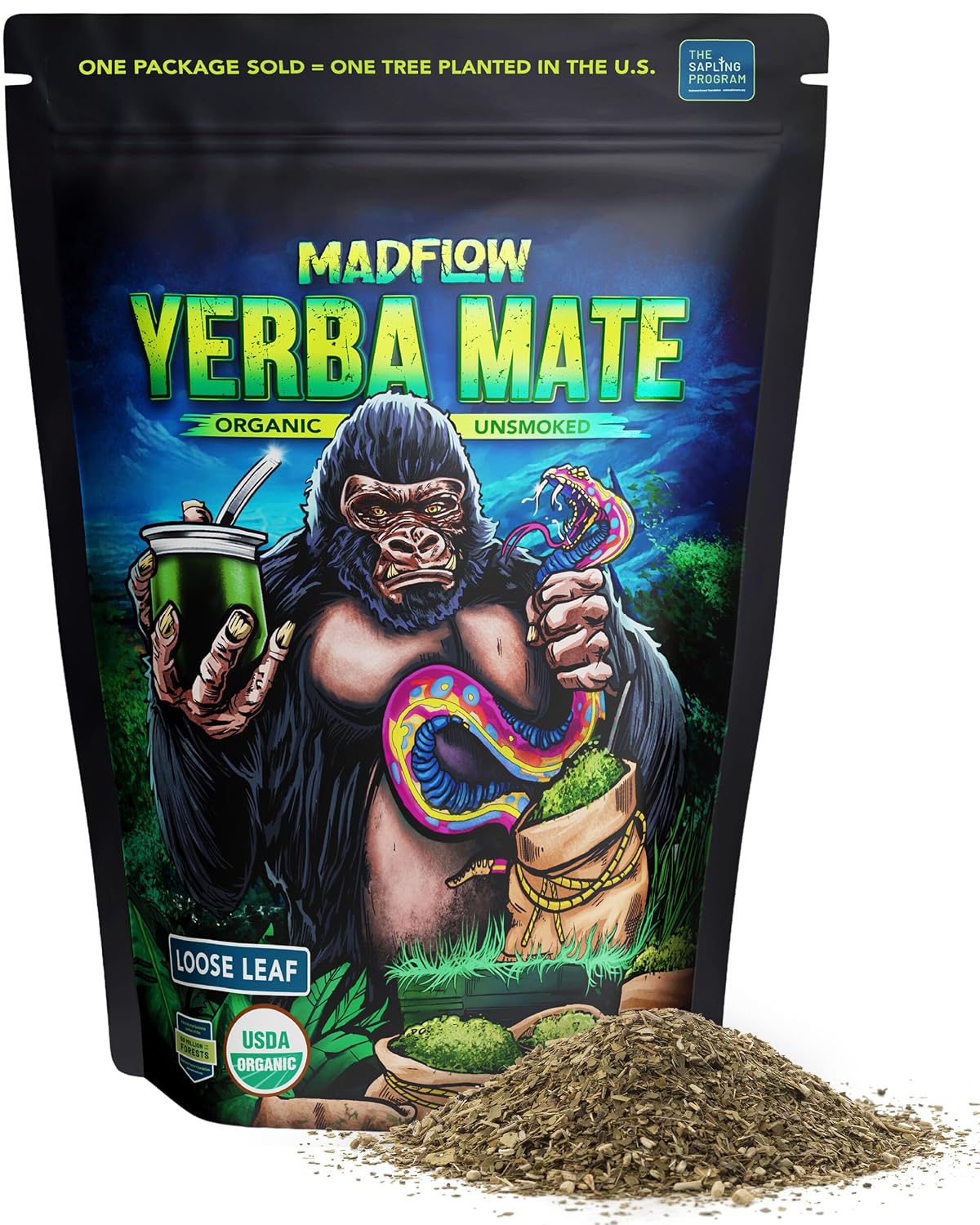 MADFLOW Unsmoked Organic Yerba Mate Loose Leaf 500 g (1.1 lbs)
