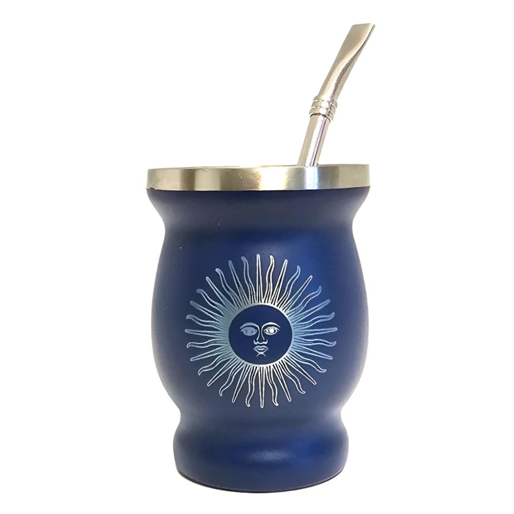 Mate de acero inoxidable azul de 8 oz (240 ml) con bombilla Argentina Sun Design