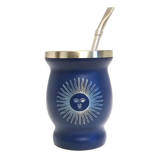 Mate de acero inoxidable azul de 8 oz (240 ml) con bombilla Argentina Sun Design