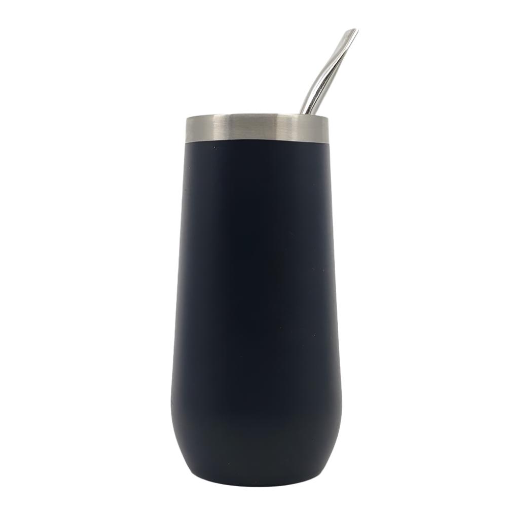 Guampa - Vaso de acero inoxidable de doble pared, color negro, 8 oz (220 ml)