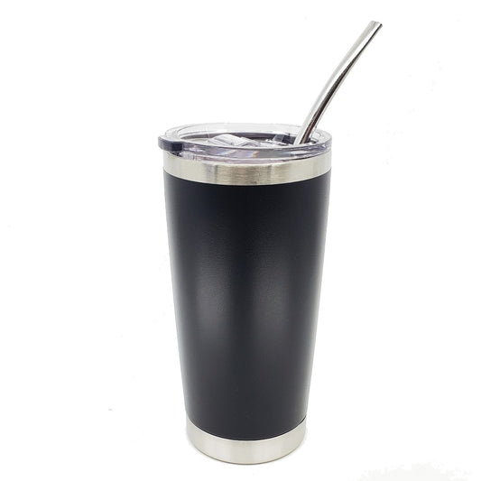 Copo Mate de Aço Inoxidável Preto e Bombilla 20 oz