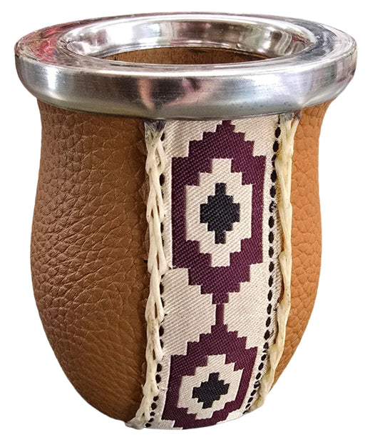 Brown Leather Wrapped Wood Mate Brown and Maroon Band 8 oz