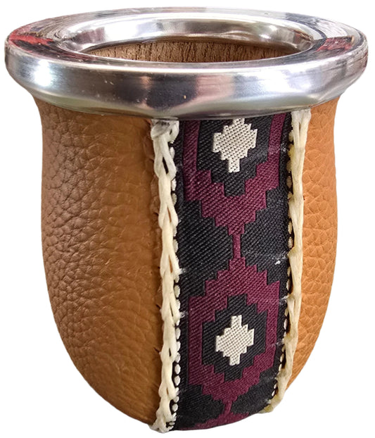 Brown Leather Wrapped Wood Mate Black and Maroon Band 8 oz