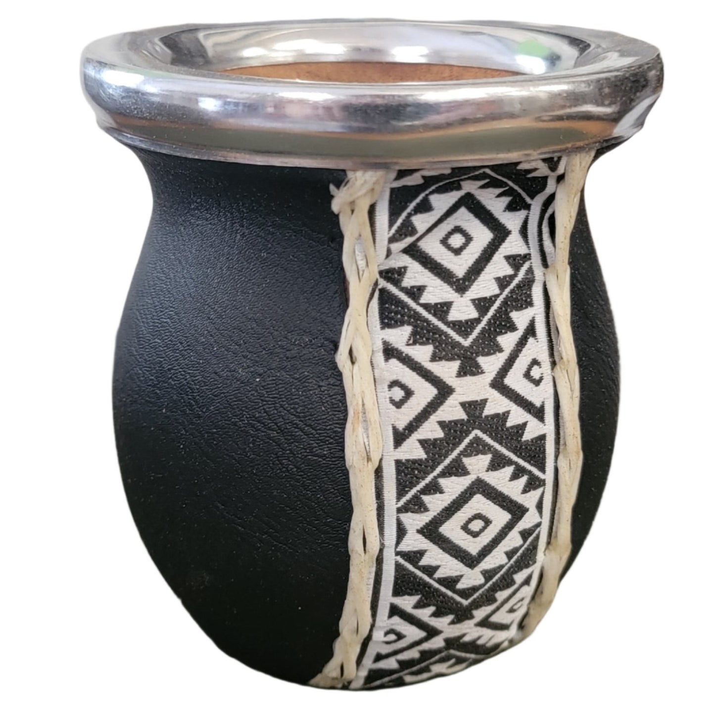 Leather Wrapped Wood Mate White and Black Band 8 oz