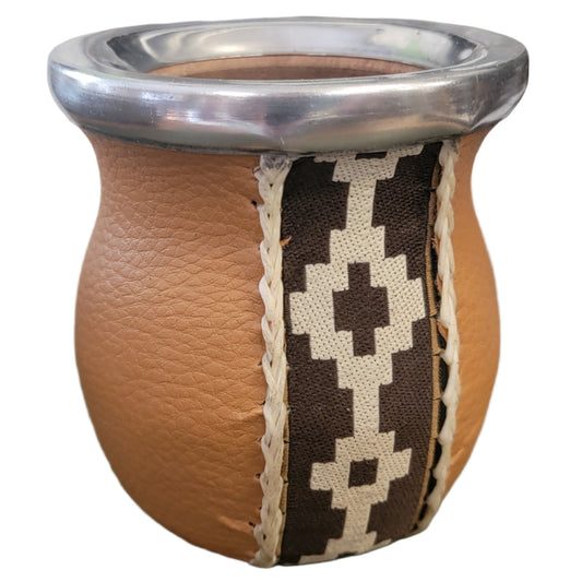 Brown Leather Wrapped Wood Mate Brown and White Band 8 oz