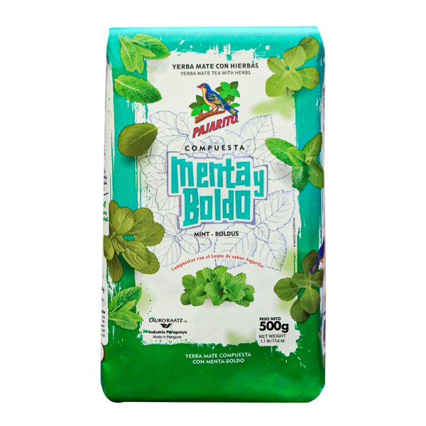 New! Pajarito Yerba Mate Mint Boldo 500 g (1.1 lbs) Soft Pack
