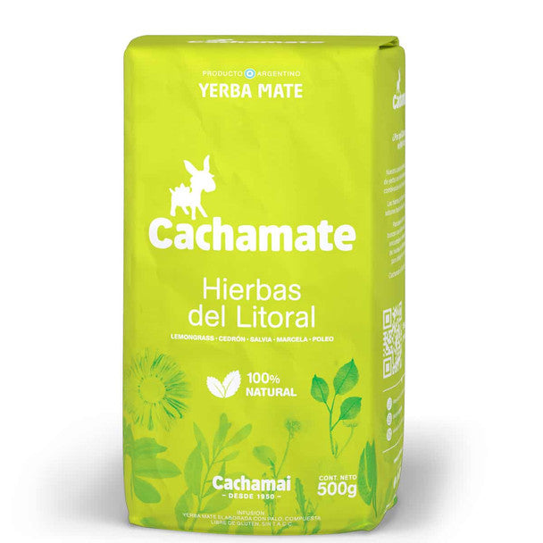 Cachamate Yerba Mate Hierbas Litorales con Hierba Limón, 500 g (1.1 lbs)