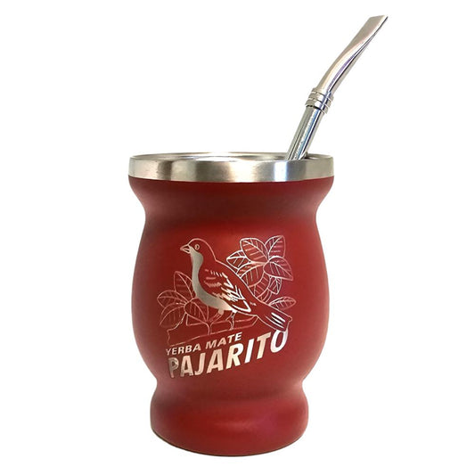 Pajarito Red Stainless Steel Mate 8 oz (240 ml) with Bombilla