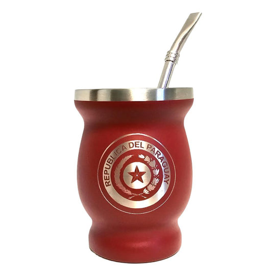 Mate de acero inoxidable rojo Republica del Paraguay 8 oz (240 ml)