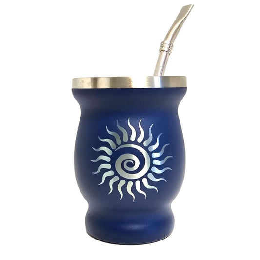 Mate de acero inoxidable azul Sun Design de 8 oz (240 ml) con bombilla